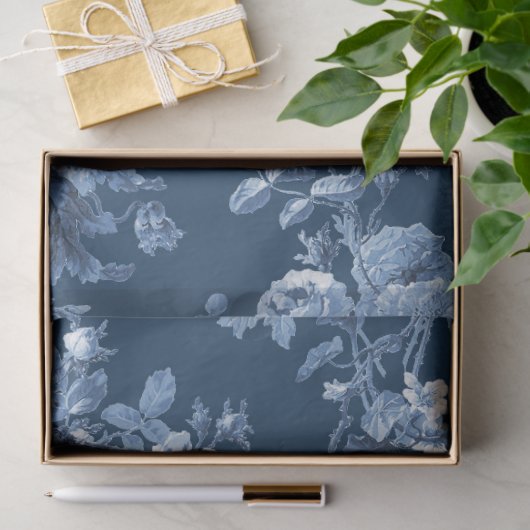 Engels Bloementoilet Marine Blauw Wit LG Decoupage Tissuepapier (Geschenk)