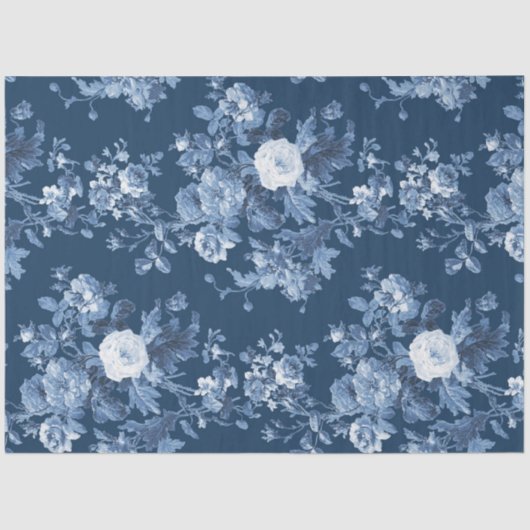 Engels Bloementoilet Marine Blauw Wit LG Decoupage Tissuepapier (Voorkant)