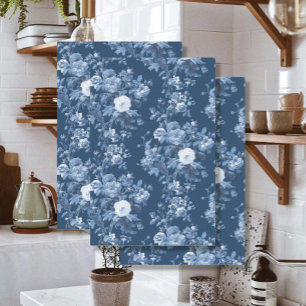 Engels Bloementoilet Marine Blauw Wit LG Decoupage Tissuepapier