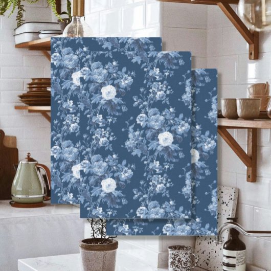 Engels Bloementoilet Marine Blauw Wit LG Decoupage Tissuepapier
