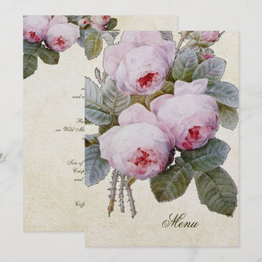 Engels Bourbon Roos Floral Custom Wedding Menu (Voorkant / Achterkant)