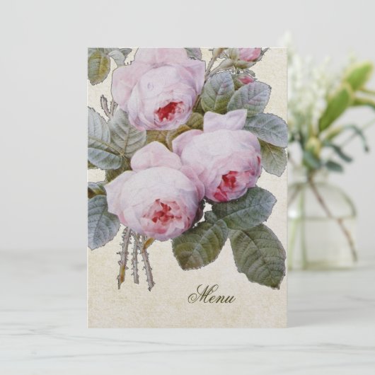 Engels Bourbon Roos Floral Custom Wedding Menu (Staand voorkant)