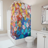 engels buldog portret intellectuele kunst , grijs douchegordijn (In situ)