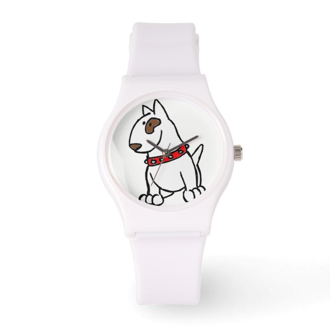 Engels Bull Terrier Cartoon Horloge (Voorkant)