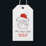 Engels Bulldog Christmas Cadeaulabel<br><div class="desc">Modern,  cool,  schattig,  rood,  zwart en wit Oh What Fun Christmas cadeau label met Engelse Bulldog met kerstmuts en humoristische quote. Perfecte keuze voor elk hondenliefhebber!</div>