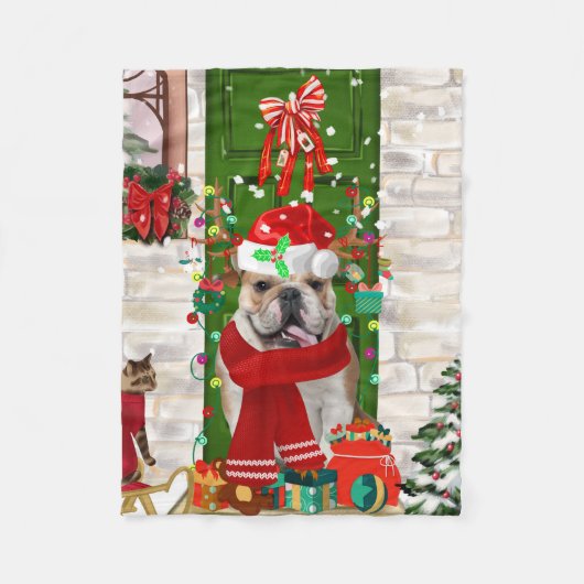 Engels Bulldog Christmas Fleece Deken (Voorkant)