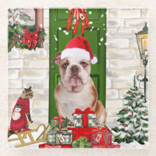 Engels Bulldog Christmas Glazen Onderzetter