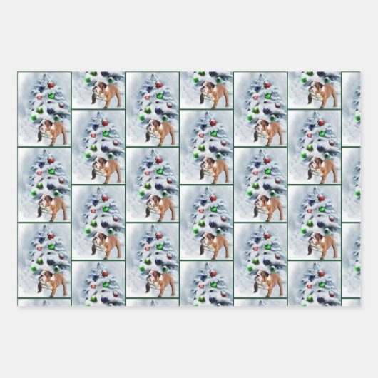 Engels Bulldog Christmas Inpakpapier Vel (Voorkant 3)