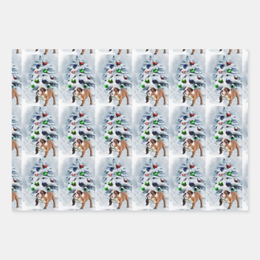Engels Bulldog Christmas Inpakpapier Vel (Voorkant)