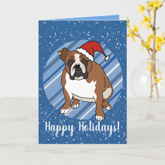 Engels Bulldog Christmas Kaart (Gele Bloem)