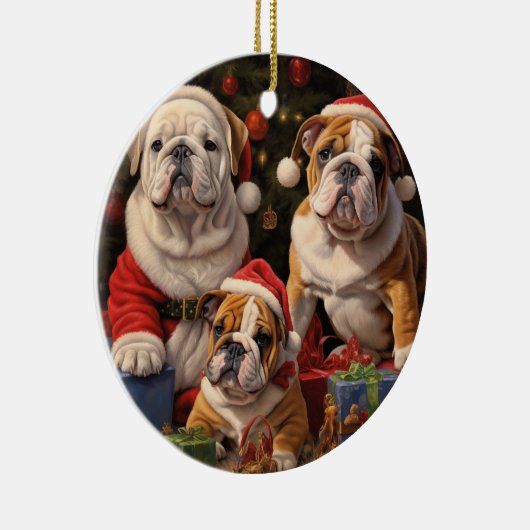 Engels Bulldog Christmas Keramisch Ornament (Rechts)