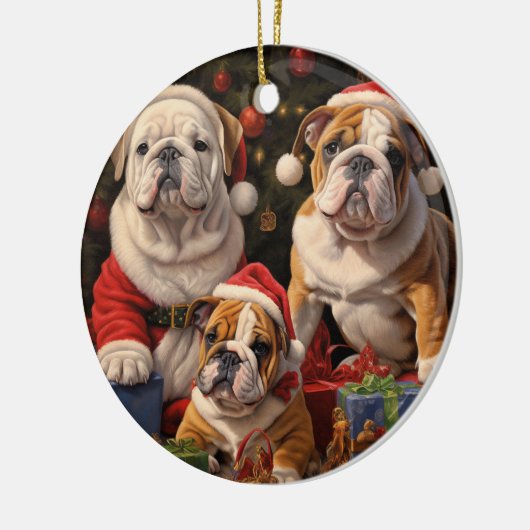 Engels Bulldog Christmas Keramisch Ornament (Links)