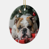 Engels Bulldog Christmas Keramisch Ornament (Rechts)