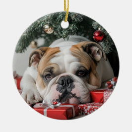 Engels Bulldog Christmas Keramisch Ornament