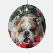 Engels Bulldog Christmas Keramisch Ornament (Links)