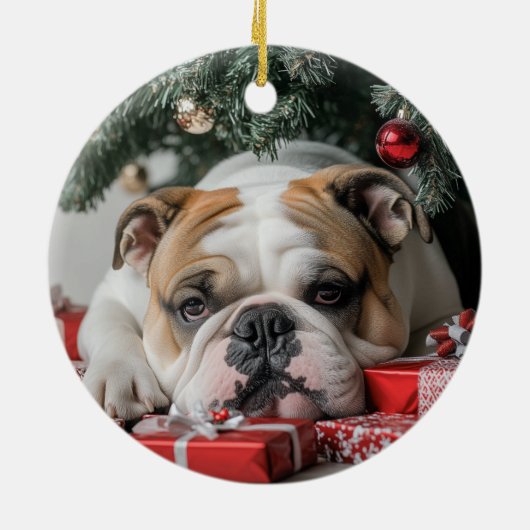 Engels Bulldog Christmas Keramisch Ornament (Achterkant)