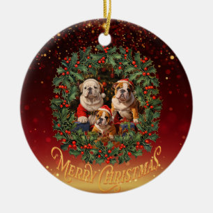 Engels Bulldog Christmas Keramisch Ornament