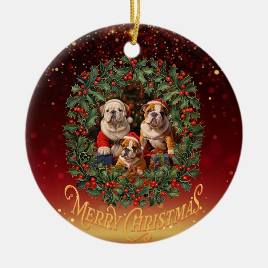 Engels Bulldog Christmas Keramisch Ornament (Voorkant)