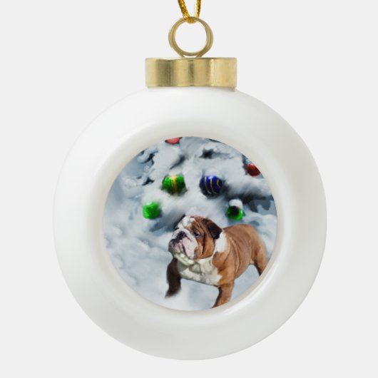 Engels Bulldog Christmas Keramische Bal Ornament (Voorkant)