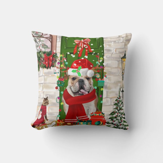 Engels Bulldog Christmas Kussen (Voorkant)