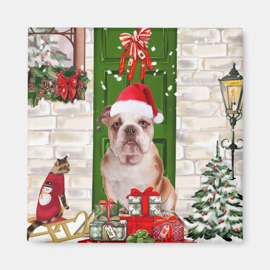 Engels Bulldog Christmas Magneet (Voorkant)