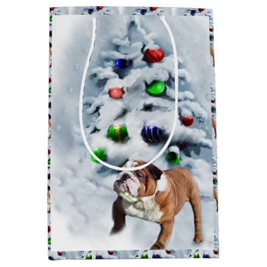 Engels Bulldog Christmas Medium Cadeauzakje (Voorkant)