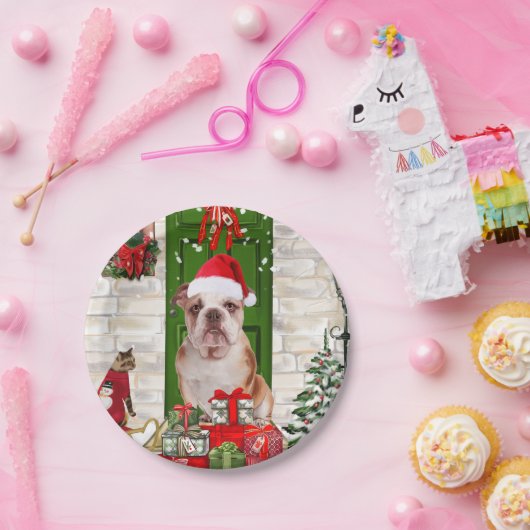 Engels Bulldog Christmas Papieren Bordje (Feest)
