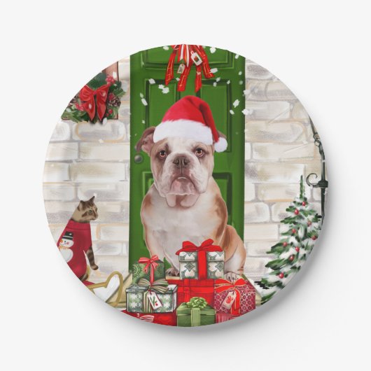 Engels Bulldog Christmas Papieren Bordje (Voorkant)
