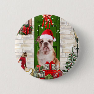 Engels Bulldog Christmas Ronde Button 5,7 Cm
