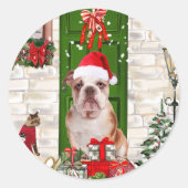 Engels Bulldog Christmas Ronde Sticker (Voorkant)
