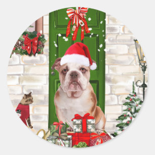 Engels Bulldog Christmas Ronde Sticker