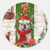 Engels Bulldog Christmas Ronde Sticker (Voorkant)