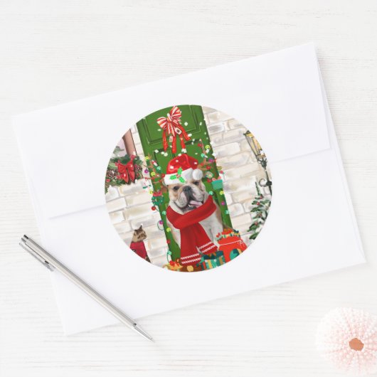 Engels Bulldog Christmas Ronde Sticker (Envelop)