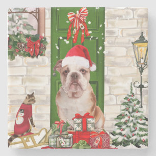Engels Bulldog Christmas Stenen Onderzetter