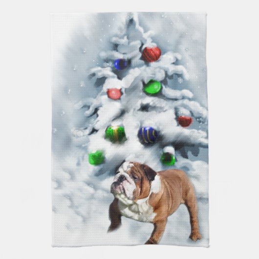 Engels Bulldog Christmas Theedoek (Verticaal)