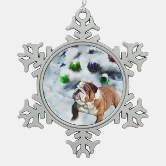 Engels Bulldog Christmas Tin Sneeuwvlok Ornament (Voorkant)