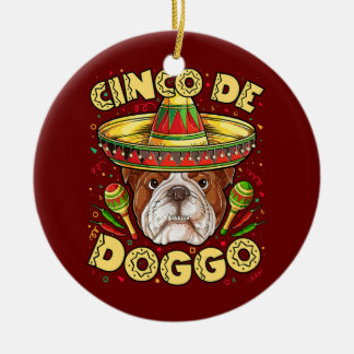 Engels Bulldog Cinco de Doggo Mayo Mexican Keramisch Ornament