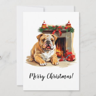 Engels Bulldog Cosy open haard Kerstmis Kaart