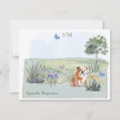Engels Bulldog Dog Butterfly Monogram en naam   Notitiekaartje (Voorkant)