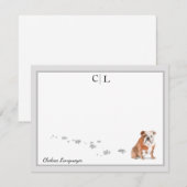 Engels Bulldog Dog Grey Border Monogram & Naam Notitiekaartje (Voorkant / Achterkant)