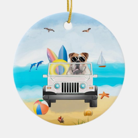 engels bulldog Drift op strand Keramisch Ornament (Voorkant)