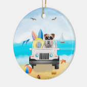 engels bulldog Drift op strand Keramisch Ornament (Links)