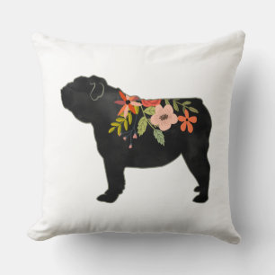 Engels Bulldog Hondenras Boho Floral Silhouette Kussen