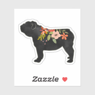 Engels Bulldog Hondenras Boho Floral Silhouette Sticker