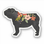 Engels Bulldog Hondenras Boho Floral Silhouette Sticker (Voorkant)