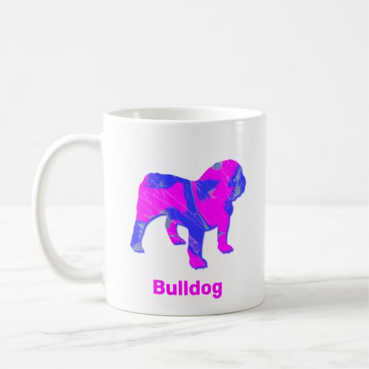 Engels Bulldog Hot Pink & Blue Abstract White Cof Koffiemok (Links)