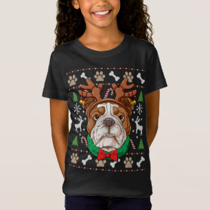 Engels Bulldog Lelijke Kerst Rendier Antlers XM T-shirt