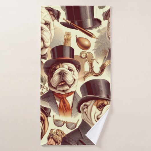  Engels Bulldog naadloze illustratie Badhanddoek (Badhanddoek)