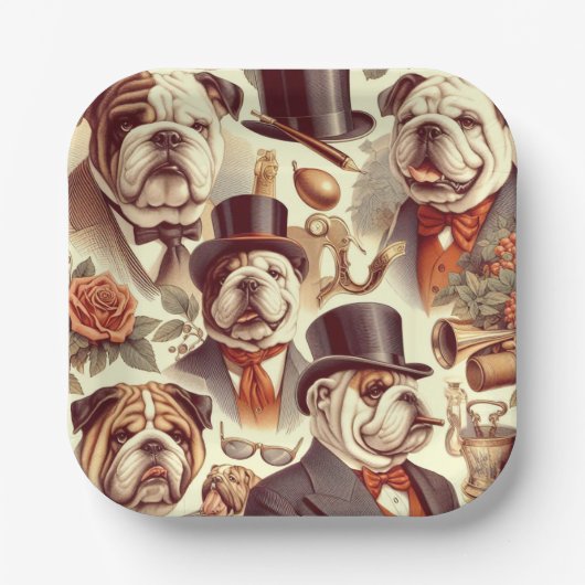  Engels Bulldog naadloze illustratie Papieren Bordje (Voorkant)