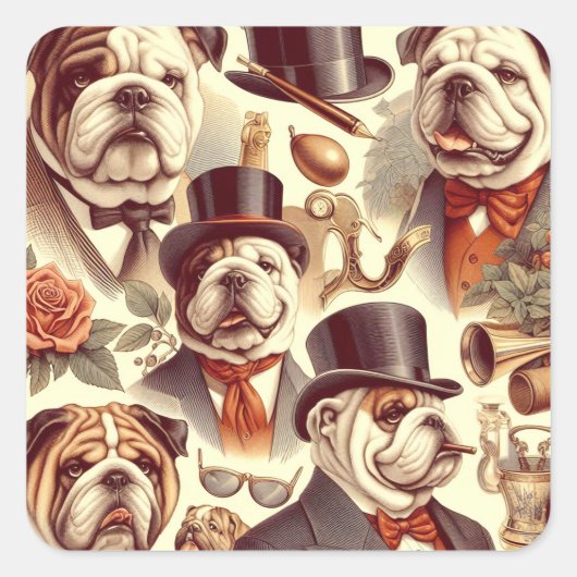 Engels Bulldog naadloze illustratie Vierkante Sticker (Voorkant)